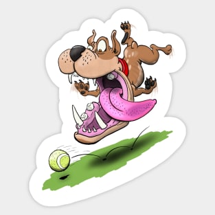 Dog chasing ball. With white outline Sticker